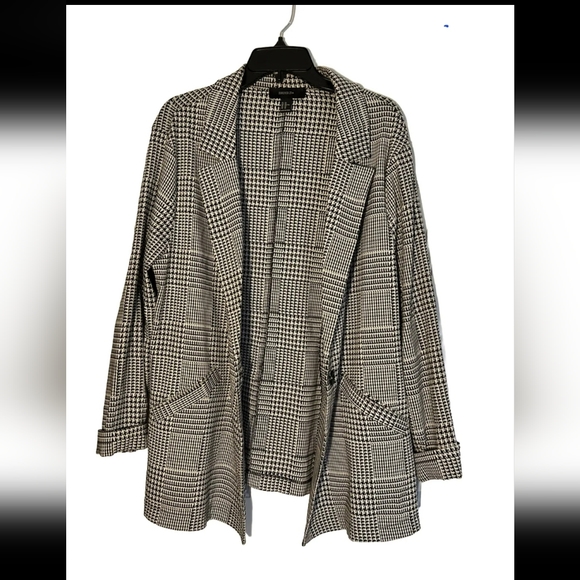 Forever 21 Blazer Women 2X Black White Houndstooth Work Suit Jacket plus size - Picture 2 of 8